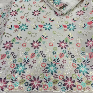 Vestido de Georgette bordado en telas de viscosa pura, telas teñibles de trabajo de bordado de secuencia de lujo para uso en bodas o vestidos - Product Image 1