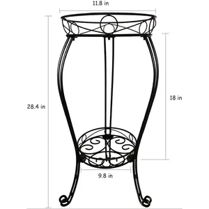 High grade European Style customize manufacturers In India Black Round Metal 2 Tier Round Plant Stands For Lawn Patio Decoration