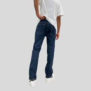 Jeans en denim bleu décontractés personnalisés de haute qualité pour hommes, vente en gros de pantalons baggy surdimensionnés, coupe régulière, délavés et droits, style solide - Product Image 5