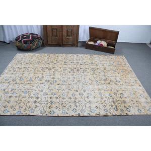 Alfombra Turca Vintage de 5.5x8.1 pies, Alfombra de Lana Amarilla Sólida - Product Image 3
