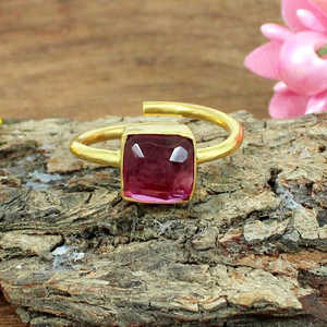 Bague ajustable romantique en argent sterling 925 avec pierre précieuse tourmaline rose naturelle taille carrée 7x7mm plaquée rhodium style hip-hop raffiné - Product Image 3
