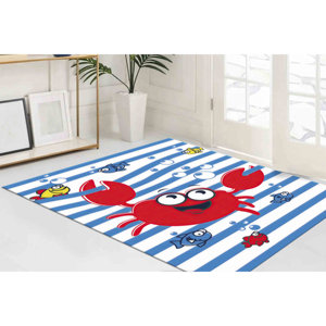 <b>Crab</b> and Fish Rug: Nautical Nursery <b>Decor</b>, Kids Room Rug,Nonwoven Thin Rug - Product Image 4