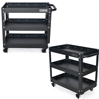Armoire à outils roulante en gros chariot à outils à main boîtier d'équipement robuste à 3 niveaux en métal noir pour le stockage d'outils de mécanicien industriel