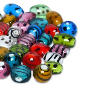 Wholesale Bulk Assorted <b>Glass</b> <b>Beads</b> for Jewelry Making & Crafting, Mixed Large & Small <b>Beads</b> with Dots & Stripes Design - Product Image 4