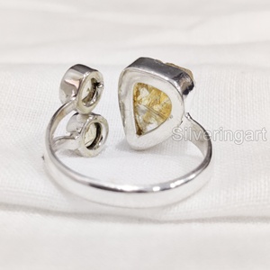 Joyería de piedra en bruto, anillo para mujer, piedra preciosa de citrino en bruto Natural, piedra natal de noviembre, joyería de piedra Triple, anillo de Plata de Ley 925 - Product Image 5