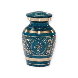 Luxury Golden Brass Keepsake Urn with Textured <b>Stone</b> Finish Lid and Floral Band Design for <b>Memorial</b> Display - Product Image 2