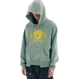 Sudadera con capucha de algodón 100% lavado con ácido de gran tamaño esencial de invierno para hombre más vendidos servicio OEM sólido con capucha liso teñido precio al por mayor - Product Image 1