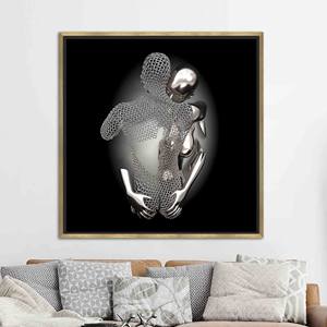 Printed Canvas Artwork: Modern Love Heart Decor - Silver Couple,GOLD <b>FRAMED</b> CANVAS - Product Image 1