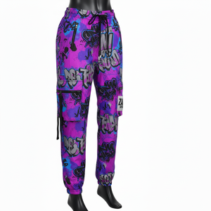 กางเกงวินด์เบรกเกอร์ผู้หญิง คุณภาพสูง โพลีเอสเตอร์ นุ่ม ทนลม สีม่วง สไตล์สตรีท รับสกรีนโลโก้ กางเกงวินด์เบรกเกอร์ - Product Image 4