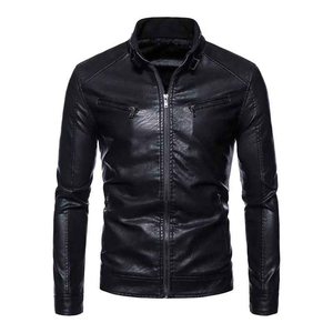 Regular Length Stand Best Selling <b>Men's</b> Vintage Leather <b>Jacket</b> Comfortable Fit Breathable Waterproof Quick Dry Solid Color - Product Image 3