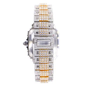 Unisex Quartz Fashion <b>Iced</b> Out Moissanite Stainless Steel Watch with Glass Dial - Product Image 5
