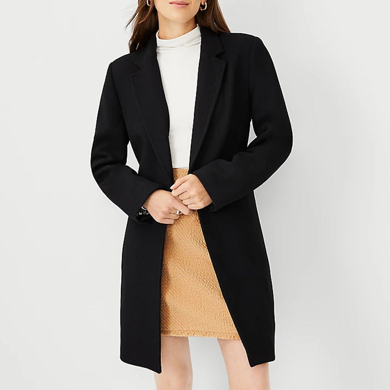 Zara Leather Sleeve Boucle Long Coat Long Coat Made From Vegan
