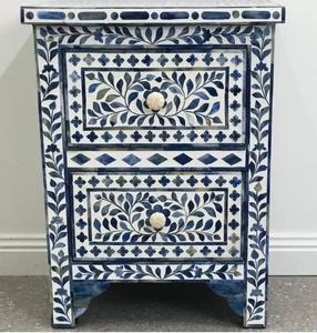 Mueble de Salón de Madera Maciza de Lujo con Diseño Moderno Personalizado en Azul Floral, de la Mejor Calidad, con 2 Cajones - Product Image 2