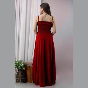 Empire Waist Red Chiffon A-Line Shirred Gown Dress - Product Image 2