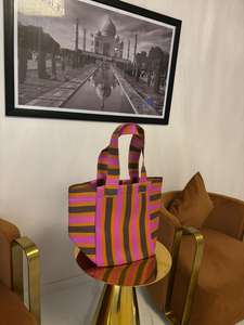 ถุงช้อปปิ้งทำจากไนลอนรีไซเคิลทำจาก PP เป็นมิตรต่อสิ่งแวดล้อมมีลายทางที่ยั่งยืนผลิตในอินเดีย-ตัวเลือกจำนวนมาก - Product Image 2