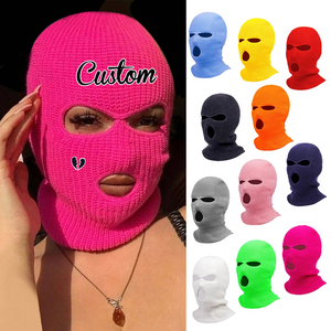 Wholesale Balaclava Face <b>Mask</b> Windproof Knitted Winter Hat Custom logo Men Acrylic Knitted 3 Holes Embroidery DDP Shipping - Product Image 1