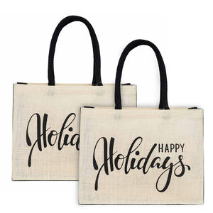 Sac fourre-tout en jute textile à motif personnalisé avec impression de logo à prix bon marché fabriqué au Bengale occidental en Inde - Product Image 3