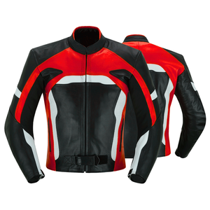 Chaqueta de motociclismo de cuero genuino negro/rojo/blanco de piel de vaca para hombre, protecciones CE, chaqueta de moto de carreras para hombre - Product Image 1