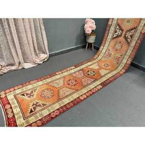 Vintage 2.6x12.8 ft <b>Runner</b> Rug, Turkish Rug, Herki <b>Red</b> Ikat Rug - Product Image 2