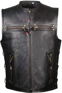 Gilet en cuir haut de gamme de haute qualité coupe-vent et chaud chauffé élégant Design Unique gilet sans manches 100% gilet en cuir véritable pour hommes - Product Image 6