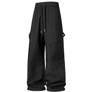 Pantalon de survêtement pour homme taille mi-haute 100% coton Logo brodé Jogging en molleton de rue décontracté ample avec taille élastique Poches latérales - Product Image 1