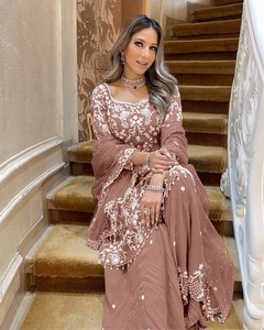 Élégante chaîne marron séquence Salwar Kameez pour femme Palazzo paire avec Dupatta pour mariages fêtes festivals - Product Image 1