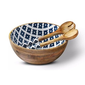 Mesa de comedor decorativa frutas verduras ensalada servidor cuenco de madera diseño novedoso acabado esmaltado cuenco de madera grande - Product Image 6