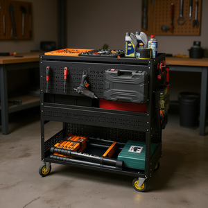 New 3 Tier Detachable Utility <b>Cart</b> Steel Pegboard Rolling <b>Tool</b> Storage Garage Organizer with Wheels for <b>Tool</b> Cabinets - Product Image 2