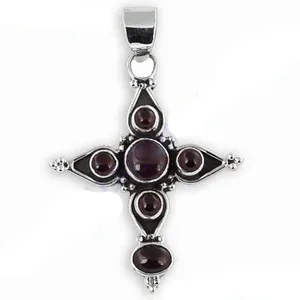 925 <b>Sterling</b> <b>Silver</b> Jesus <b>Cross</b> Pendant with Garnet Women's Charm Pendant in Rose Gold Platinum Featuring CZ Gold Number Pattern - Product Image 2