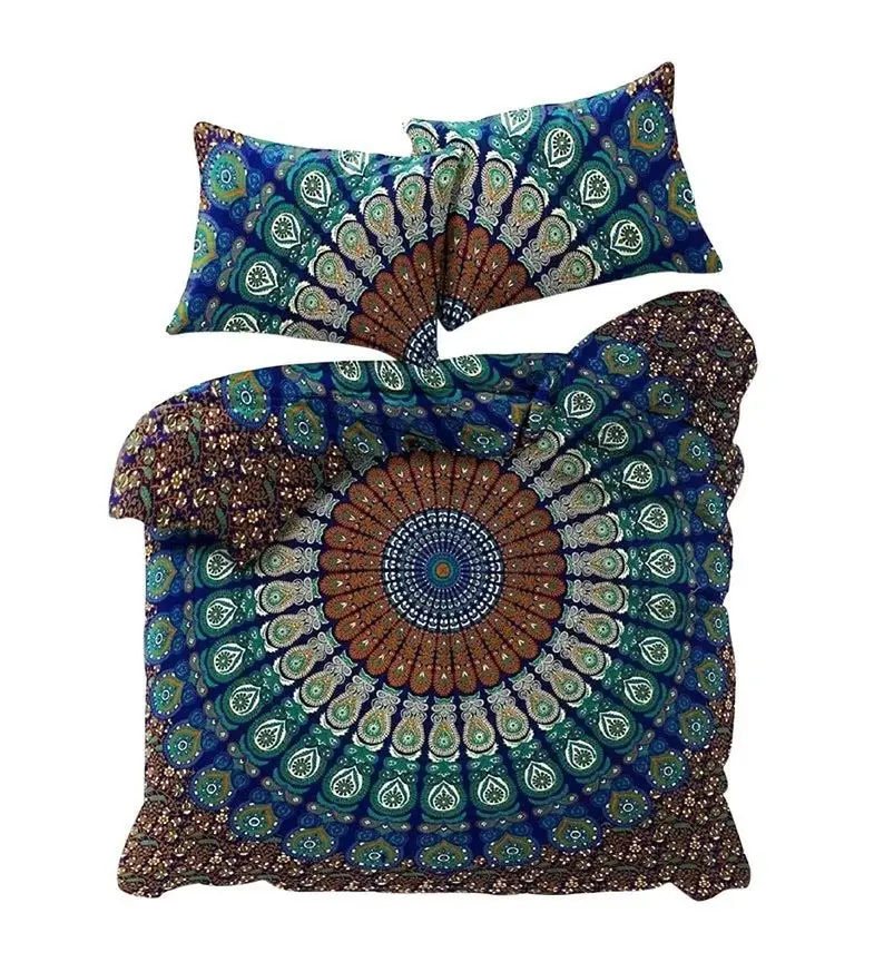 Indische Baumwolle Mandala-Schlafdecke Queen-Größe Bettdecke Hippie-Steppdecke-Bettwäsche-Set mit 2 Kissenbezügen Set
