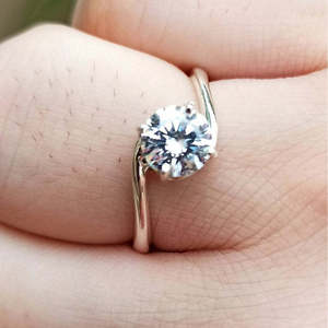 Handmade 925 Sterling <b>Silver</b> <b>Solitaire</b> <b>Ring</b> Six Prongs Cubic Zirconia Perfect Gift for Birthday Anniversary Bridesmaids - Product Image 2