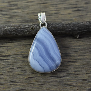 Collier en argent sterling 925 massif avec pendentif en agate bleue en dentelle faite à la main, style bohème, 3 grammes - Product Image 5