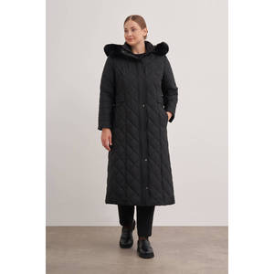 Windproof Black Hooded Quilted Polyester Filled Long Jacket with Detachable <b>Hat</b> - Product Image 3