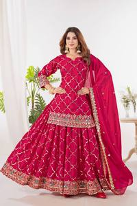 Ensemble Sharara Gharara Kurti indien moderne brodé, tissu Georgette, séchage rapide, toutes saisons, pour fêtes pakistanaises - Product Image 6