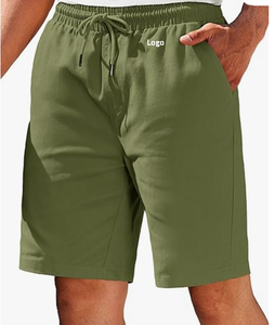 Pantalones cortos de gimnasio informales atléticos de algodón para hombre, cintura media con bolsillos y cordón elástico, pantalones cortos listos para la muestra - Product Image 3