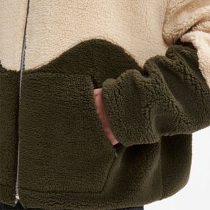 Veste polaire olive avec épaules tombantes, col montant, poches avant zippées, toile en polyester de qualité supérieure pour l'hiver - Product Image 5
