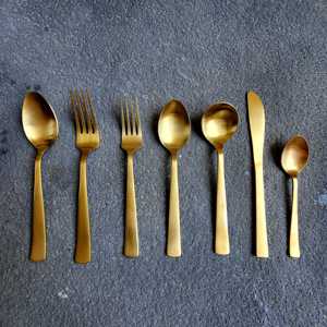 Ensemble de couverts en acier inoxydable plaqué or, martelé et poli, cuillères et fourchettes, couverts durables pour restaurant et mariage - Product Image 1