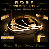 RAYMATES 24V 480leds/m Lampu Strip Fleksibel COB Densitas Tinggi 3500K CRI90 Lampu Strip LED COB untuk Dekorasi Interior Plafon