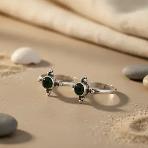 925 <b>Silver</b> Onyx <b>Toe</b> <b>Ring</b> for Women Minimalist Gold Plated Jewelry with Diamond and Zircon for Gift - Product Image 3