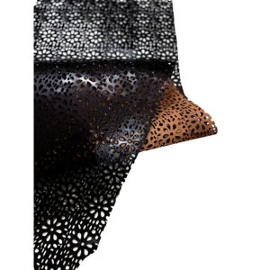 Cuir de vachette marron foncé de qualité supérieure avec une texture lisse et un design découpé au laser de 1 à 22 pieds carrés Disponible sur commande. - Product Image 2