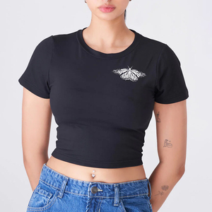 OEM T-shirts lourds 250gsm 100% coton pour fille Impression sérigraphique personnalisée Tops courts vierges T-shirt ajusté pour femmes - Product Image 6