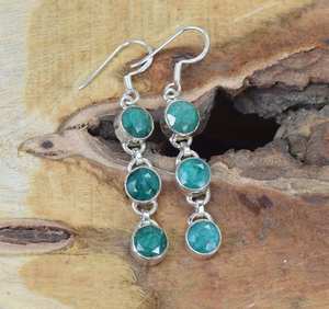 <b>Emerald</b> Sterling Silver Hook Dangle <b>Earrings</b> Handmade May Birthstone Cute Elegant Jewelry Gifts for Women Party High Quality - Product Image 5