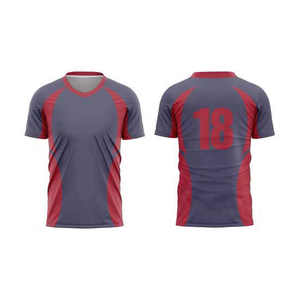 Uniforme de football d'été respirant pour hommes, maillot en maille de coton en polyester rouge uni et vierge - Product Image 1