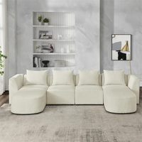 Canapé modulaire extensible en forme de U capitonné moderne pour salon, avec 2 sièges simples et 2 chaises longues, en tissu bouclé et structure en bois