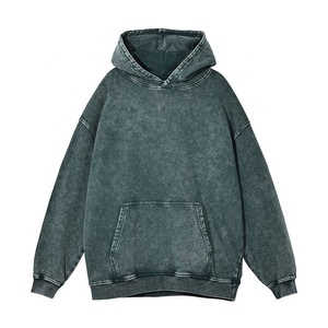 Sudadera con Capucha Personalizada para Hombre, Estilo Urbano, Gruesa, Lavado Ácido Desgastado, Bordado con Pedrería, OEM - Product Image 1