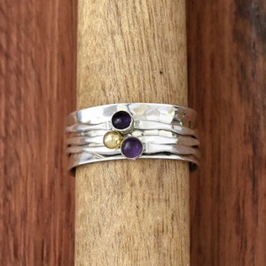 Amatista Spinner Ring Plata de ley Meditación Spinning Fidget Two Stone Band Joyería hecha a mano para mujeres - Product Image 1