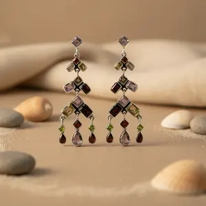 925 Silver Drop <b>Earrings</b> <b>Gold</b> Plating Vintage Style Gemstone Dangle Statement Jewelry for Women for Weddings Pearls Diamonds - Product Image 1