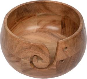 Tazón de hilo de madera de acacia y mango, soporte de hilo de madera hecho a mano con recorte de remolino, evita enredos perfectos - Product Image 1