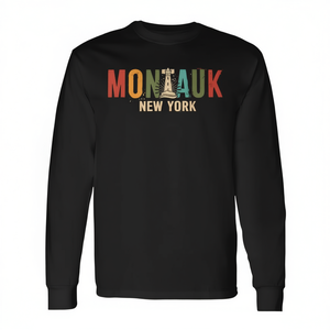 T-shirt a maniche lunghe Montauk New York dal design vintage - Product Image 2