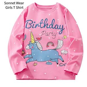 Camiseta de manga larga para niña con estampado de dibujos animados y cuello redondo de algodón - Product Image 3